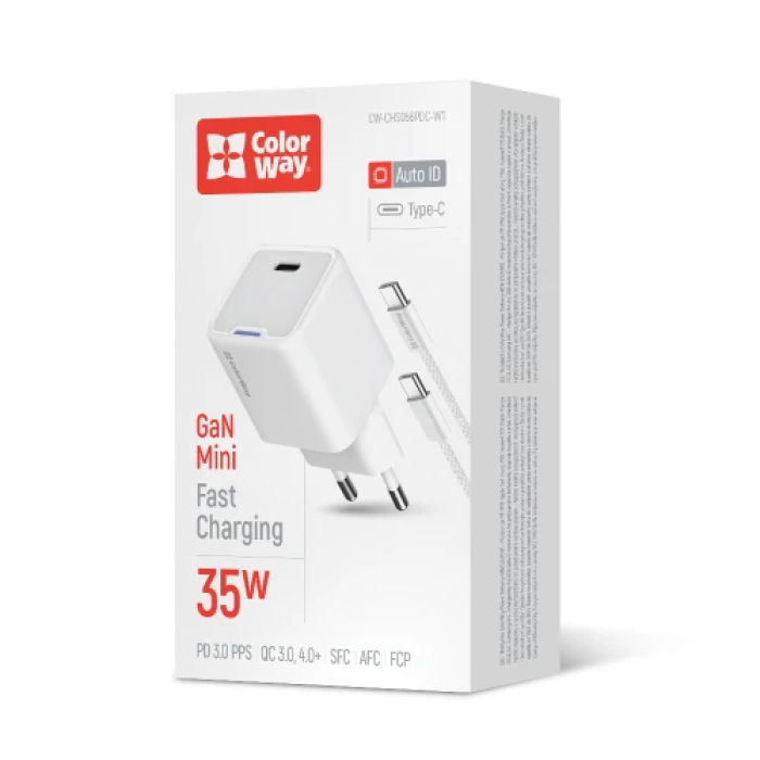 Мережевий зарядний адаптер ColorWay GaN 35 Вт із USB-C
