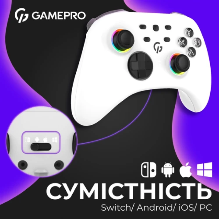 Бездротовий геймпад GamePro GPX13W — білий, 14 кнопок