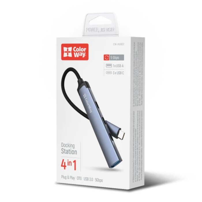 USB-хаб ColorWay CW-HUB07 на 4 порти в алюмінієвому корпусі