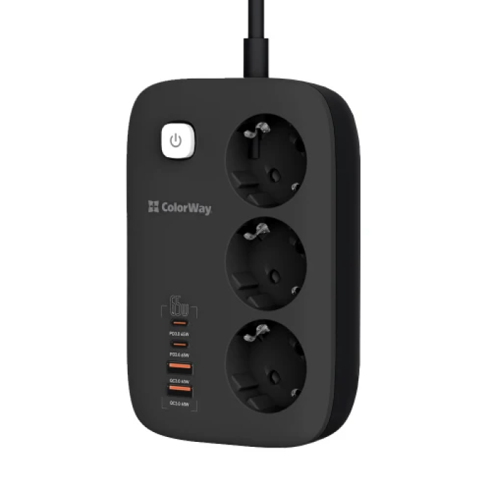 Мережевий фільтр ColorWay GaN3 Pro з USB-C PD 65 Вт