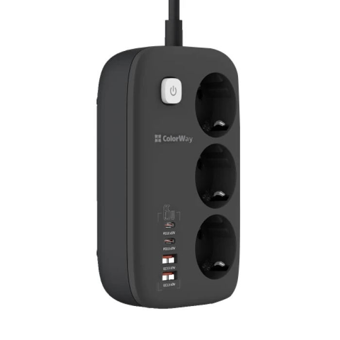 Мережевий фільтр ColorWay GaN3 Pro з USB-C PD 65 Вт