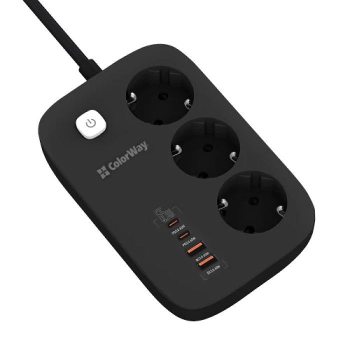 Мережевий фільтр ColorWay GaN3 Pro з USB-C PD 65 Вт