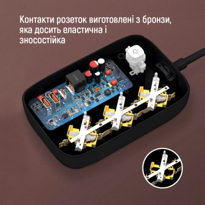 Мережевий фільтр ColorWay GaN3 Pro з USB-C PD 65 Вт