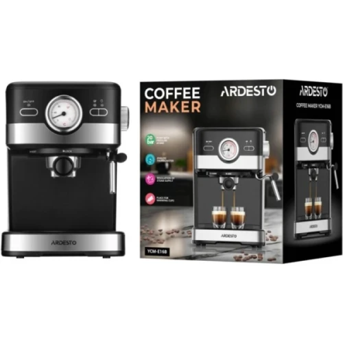 Ріжкова еспресо-кавоварка Ardesto YCM-E16B Black/Inox