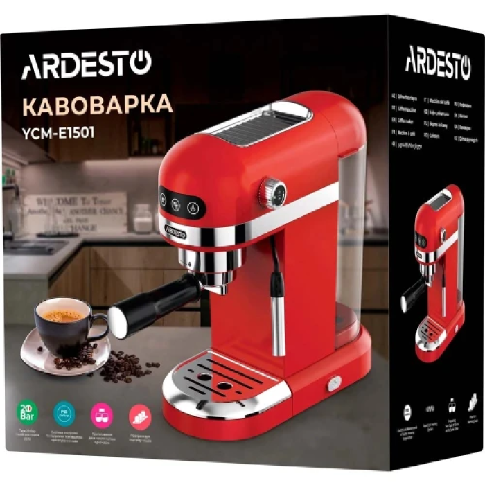 Ріжкова кавоварка Ardesto YCM-E1501, червона, 1350 Вт