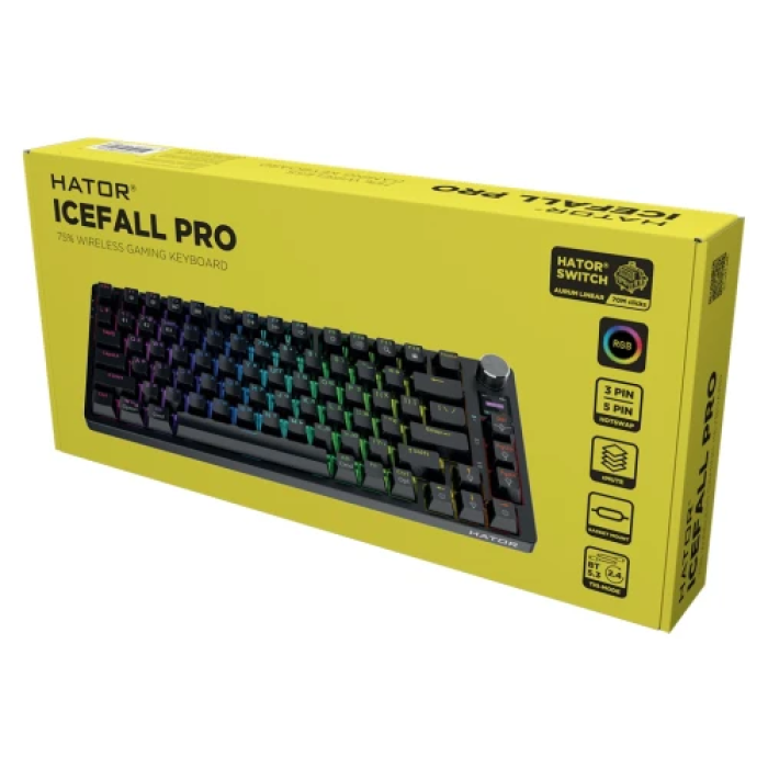 Бездротова механічна клавіатура Hator Icefall Pro Black RGB 75%