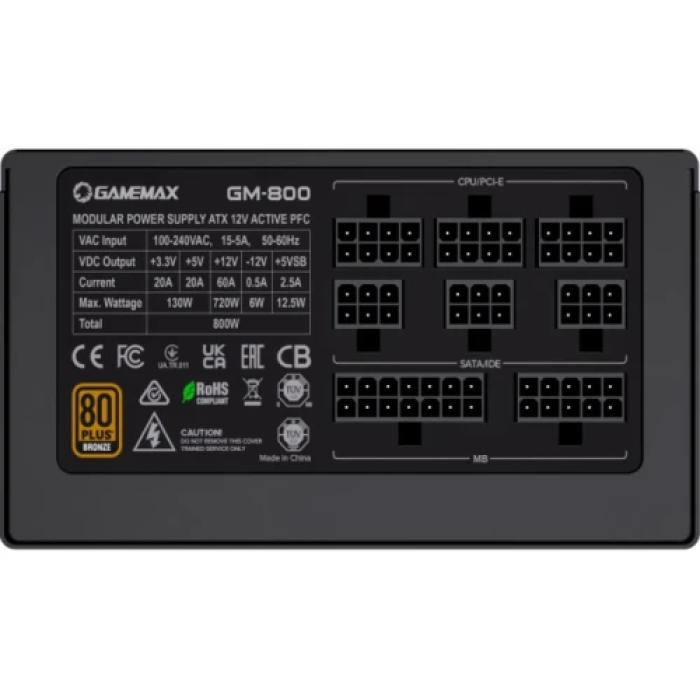 Модульний блок живлення GameMax GM-800 потужністю 800 Вт