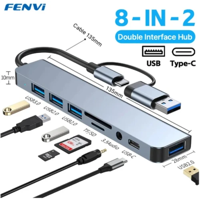 USB-хаб Fenvi F-TUH8 з картрідерами та аудіовиходом
