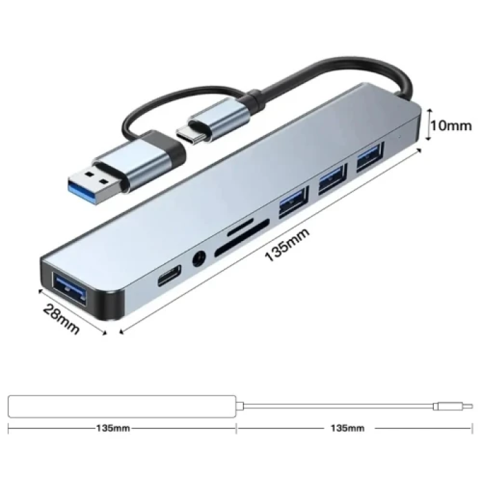 USB-хаб Fenvi F-TUH8 з картрідерами та аудіовиходом