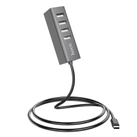 USB-хаб (концентратор) Hoco HB1 сірий, 4 порти USB 2.0, кабель 80 см