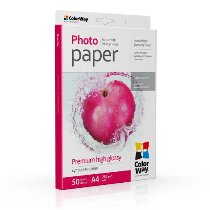 Глянцевий фотопапір ColorWay A4, 255 г/м², 50 аркушів