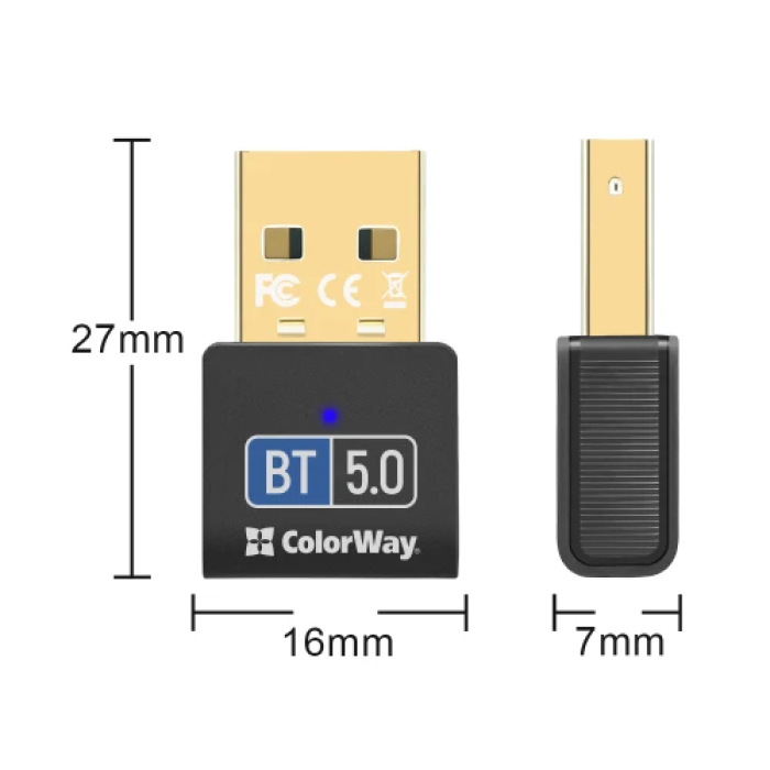 USB Bluetooth адаптер ColorWay Bluetooth 5.0 Slim, чорний