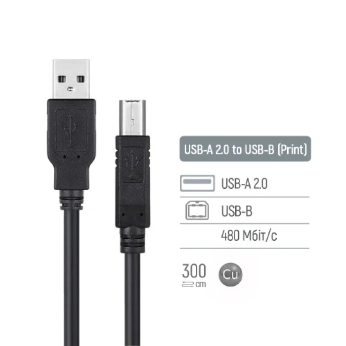 USB-кабель для принтера ColorWay CW-CBUB073-BK, 3 м