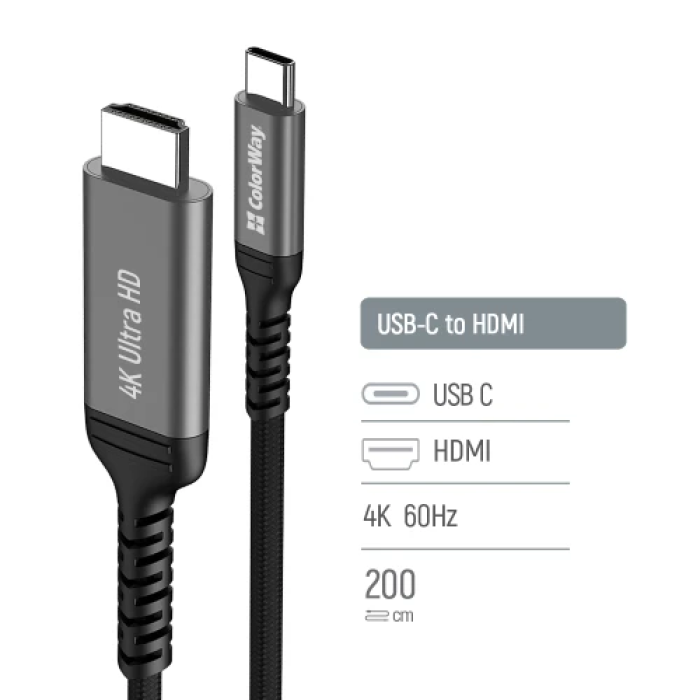 Кабель ColorWay HDMI–Type-C для відео 4K/60 Гц