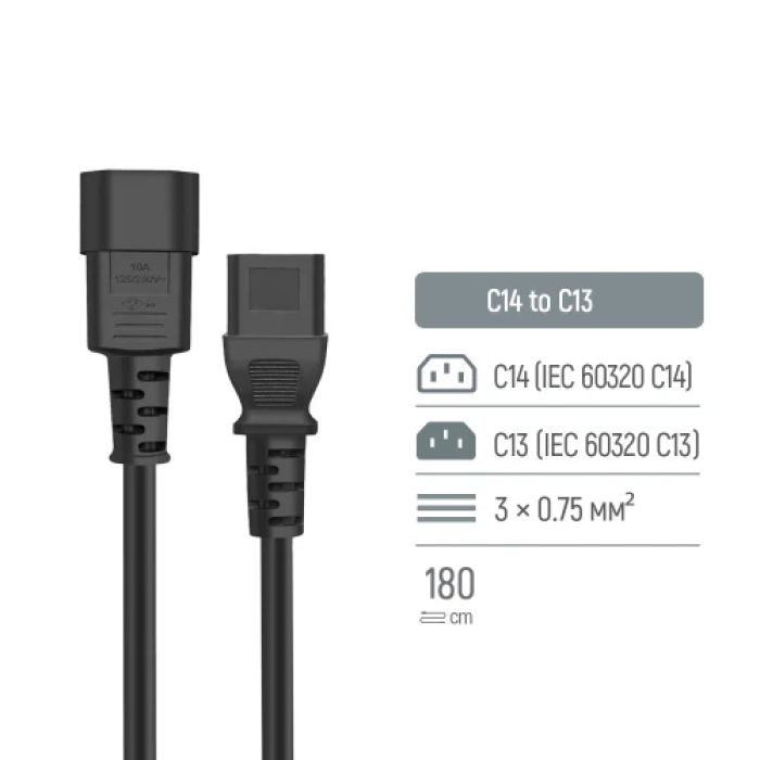 Кабель живлення ColorWay PC-189 IEC C14–IEC C13, 1,8 м