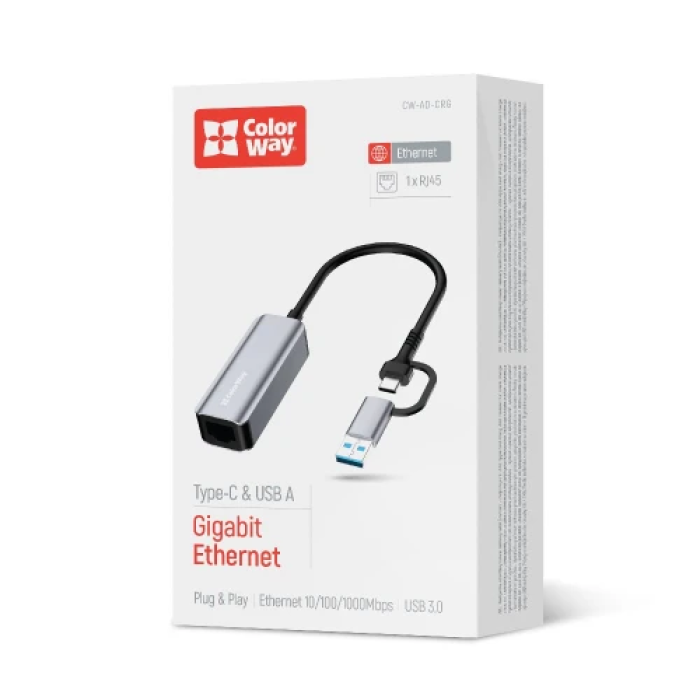 Мережевий USB Ethernet адаптер ColorWay CW-AD-CRG, сірий