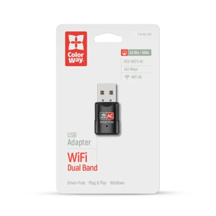 USB Wi‑Fi адаптер ColorWay CW-AD-W2 з підтримкою WiFi 6
