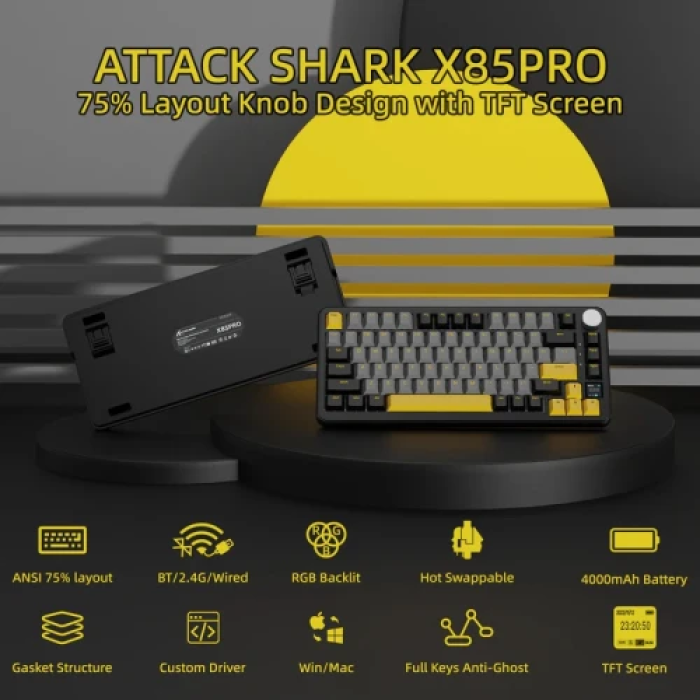 Бездротова механічна клавіатура Attack Shark X85 Pro Starry Black на 81 клавішу