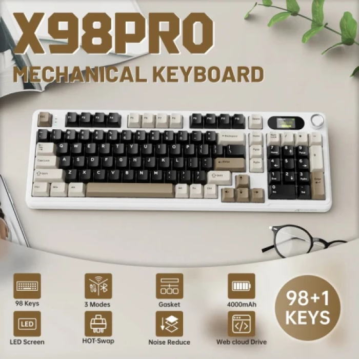Бездротова механічна клавіатура Attack Shark X98 Pro Cheese White