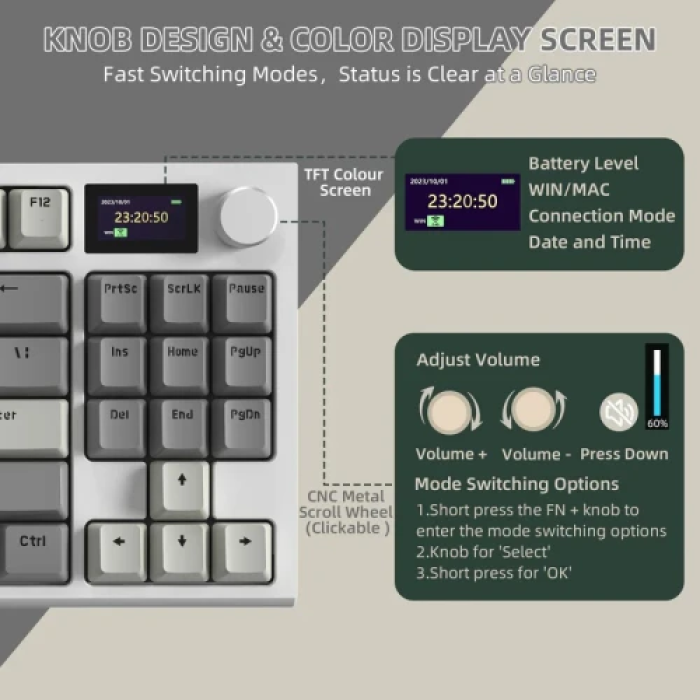 Бездротова механічна клавіатура Attack Shark K86 Retro Grey з RGB