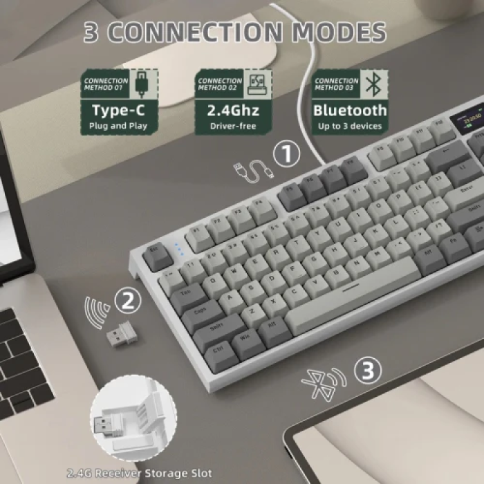Бездротова механічна клавіатура Attack Shark K86 Retro Grey з RGB