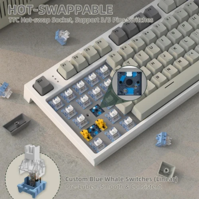 Бездротова механічна клавіатура Attack Shark K86 Retro Grey з RGB