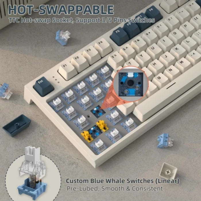Бездротова механічна клавіатура Attack Shark K86 Retro Blue на 86 клавіш