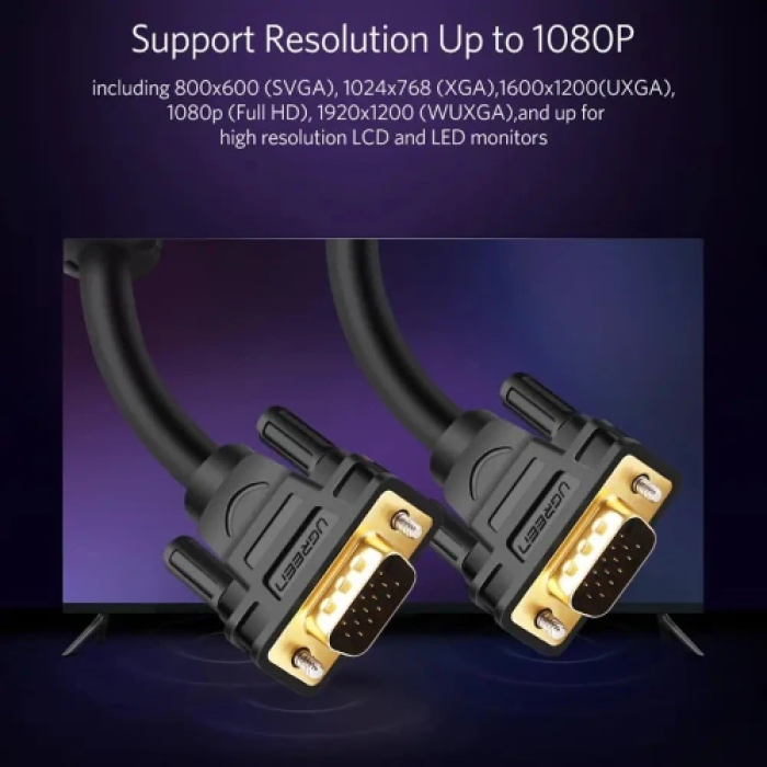 Відеокабель VGA Ugreen VG101, 1 м, чорний