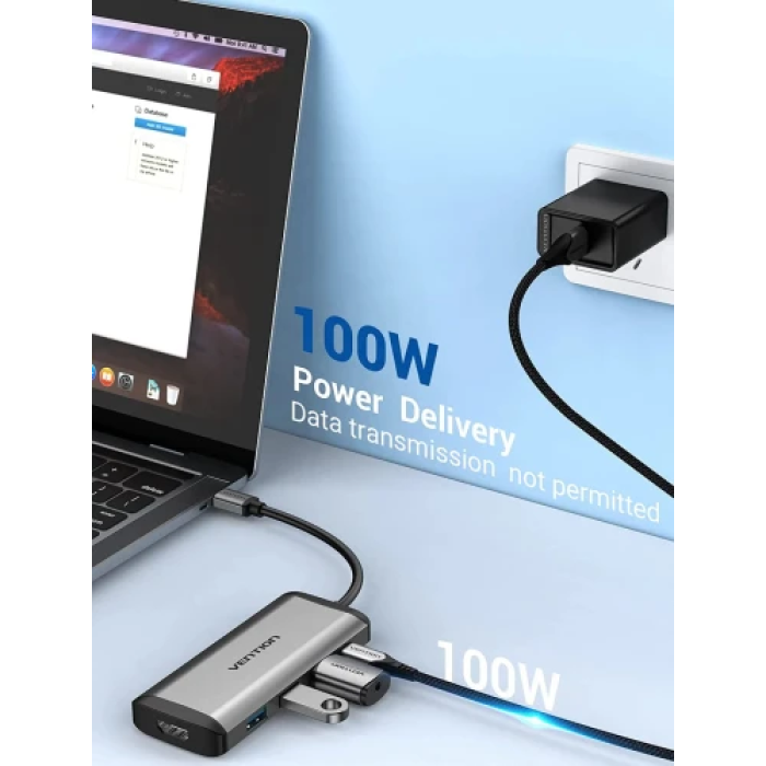 USB-хаб Vention 5-в-1 Type-C 3.2 з HDMI 4K і Power Delivery 100 Вт