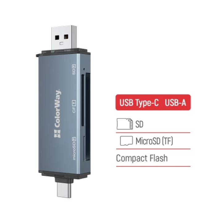 Зовнішній кардридер ColorWay CW-CR-01 з USB та Type-C 3.0