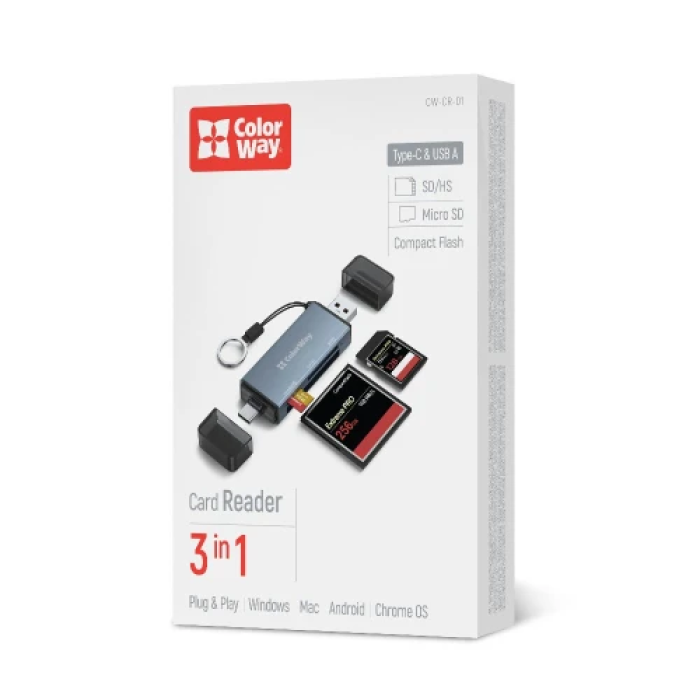 Зовнішній кардридер ColorWay CW-CR-01 з USB та Type-C 3.0
