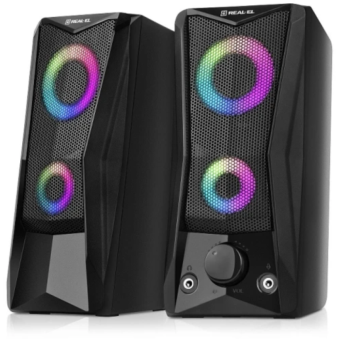 Комп’ютерні колонки REAL-EL S-107 чорні з RGB-підсвічуванням