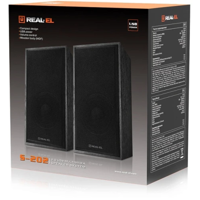 Комп'ютерні стереоколонки REAL-EL S-202 із USB та mini-jack
