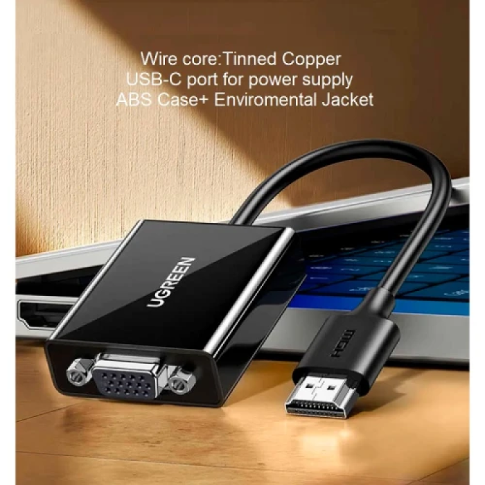 Відеоадаптер Ugreen CM611 HDMI—VGA, чорний, 20 см