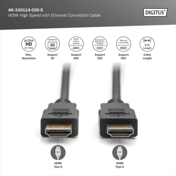 HDMI кабель Assmann V1.4 завдовжки 2 м, чорний
