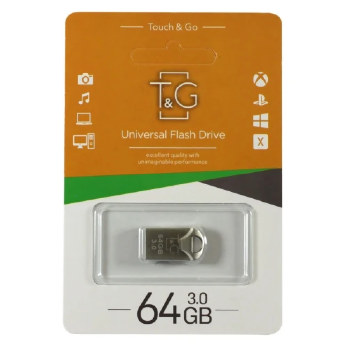 Флешка T&G Metal TG106 на 64 ГБ, срібляста, USB 3.0