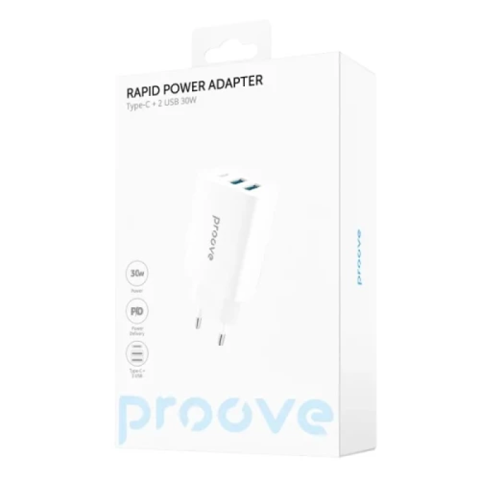 Мережевий зарядний пристрій Proove Rapid 30 Вт із Type-C та 2xUSB