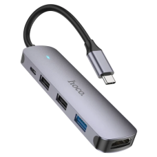 Хаб USB (концентратор) HOCO HB27 Type-C 3.0, HDMI 4K, 60 Вт, сірий