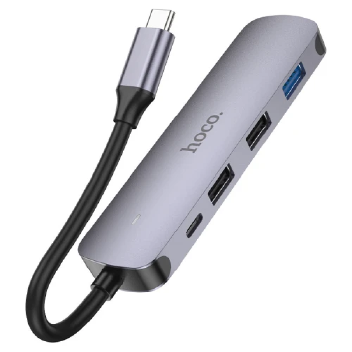 USB-хаб Hoco HB27 Type-C 3.0 з HDMI 4K у сірому корпусі