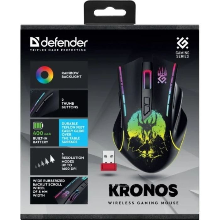 Бездротова ігрова миша Defender Kronos GM-695 із RGB та 7 кнопками