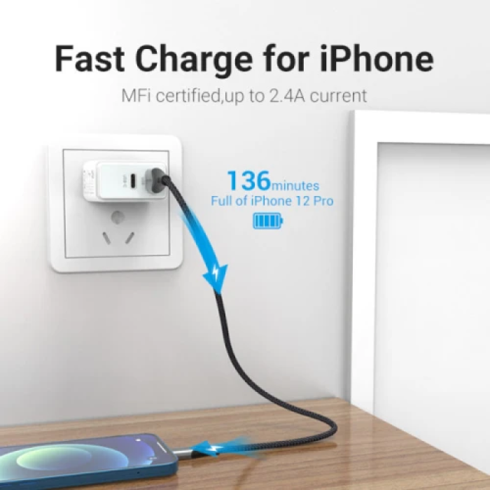 Кабель Vention LABHH USB AM — Lightning для синхронізації, 2 м