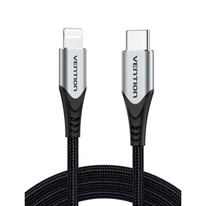 Кабель USB-C — Lightning Vention 1 м, сірий, 3 A, MFi