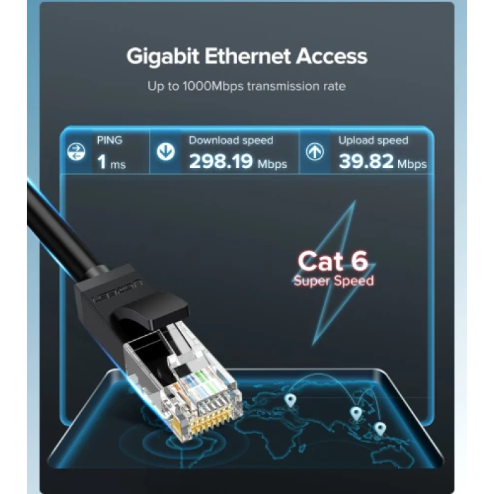 Чорний патч-корд Ugreen NW102 Cat.6 довжиною 1 м