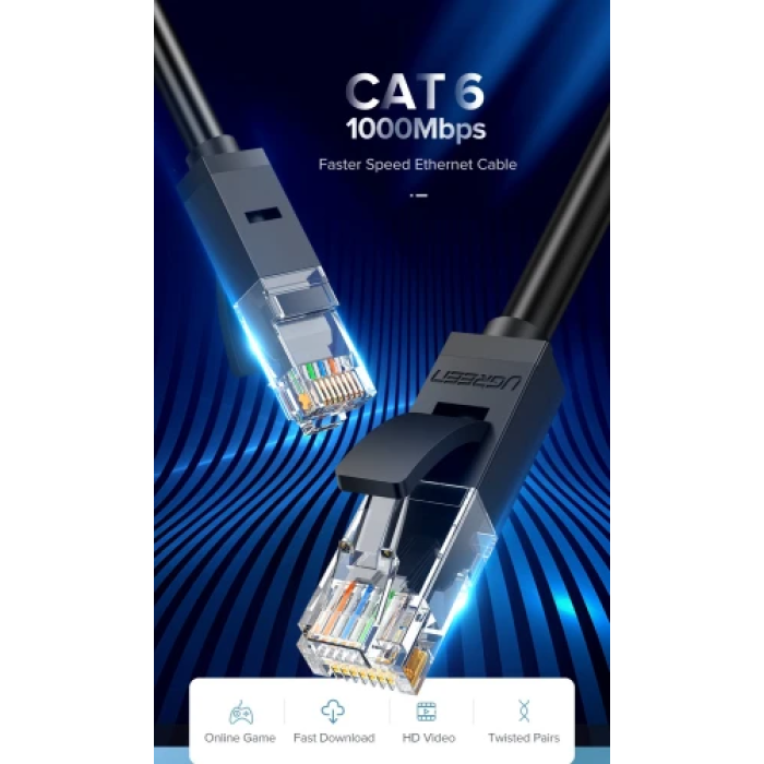 Чорний патч-корд Ugreen NW102 Cat.6 довжиною 1 м