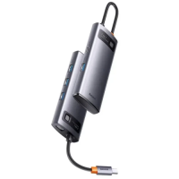 USB-хаб (концентратор USB) Baseus Metal Gleam 1xType-C / 4xUSB 3.0, сірий