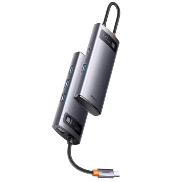 USB-хаб Baseus Metal Gleam для 4 USB 3.0 та Type-C, сірий