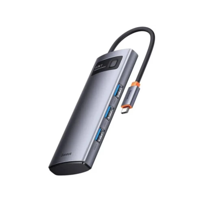 USB-хаб Baseus Metal Gleam для 4 USB 3.0 та Type-C, сірий