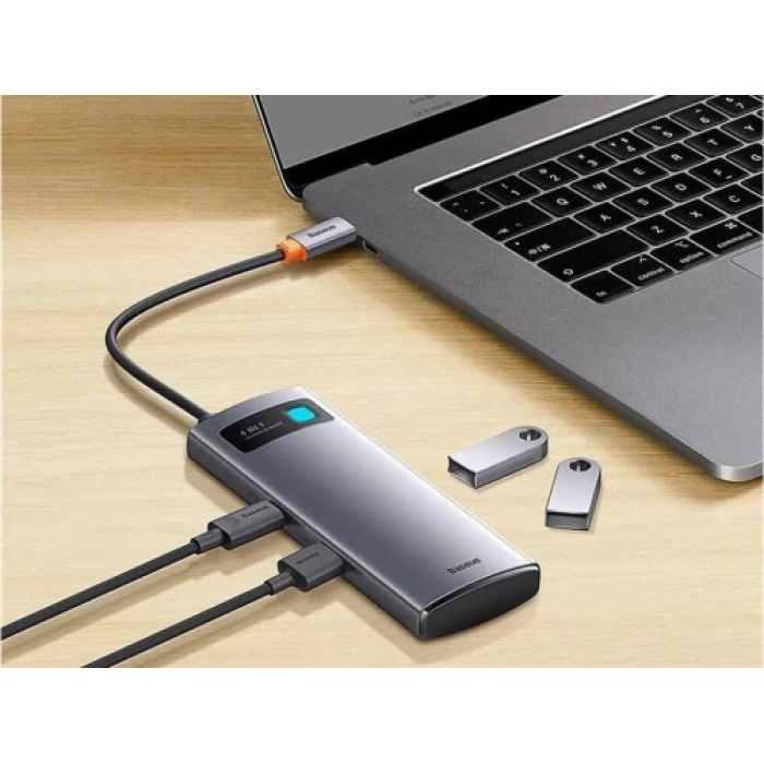 USB-хаб Baseus Metal Gleam для 4 USB 3.0 та Type-C, сірий