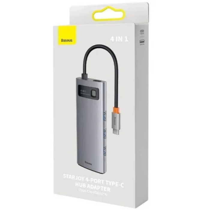 USB-хаб Baseus Metal Gleam для 4 USB 3.0 та Type-C, сірий