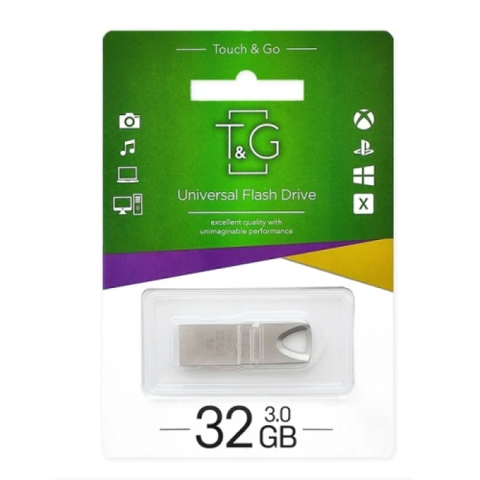 USB флешка T&G TG117 на 32 ГБ зі сріблястим металевим корпусом